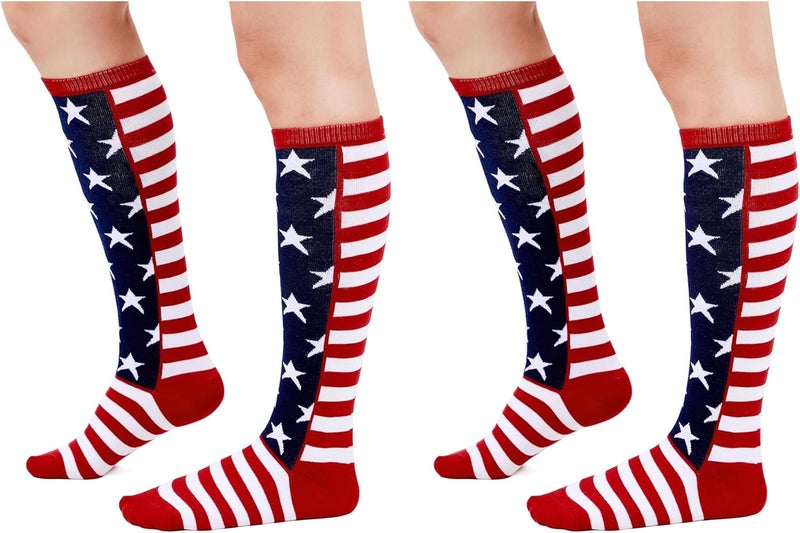 Zando 2 Pairs Knee High Socks for Women Striped Long Tube Athletic Soccer Socks for Casual Outdoor Sport - Image 1